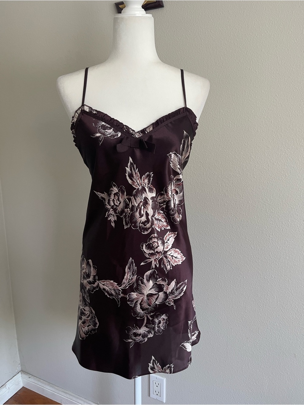 Morgan Taylor Chocolate Brown Floral Satin Slip Dress